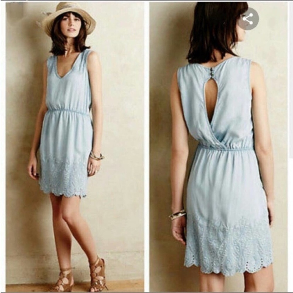 Holding Horses light blue chambray dress with embroidery and eyelet detail Large